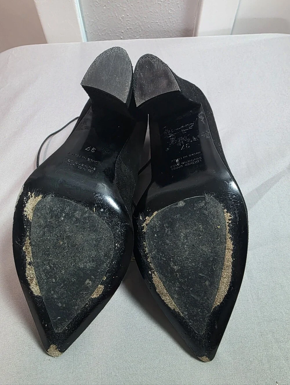 NAPOLEONI Black Suede Lace-Up Pointed Toe Block Heel Pumps Made in Italy Size 37